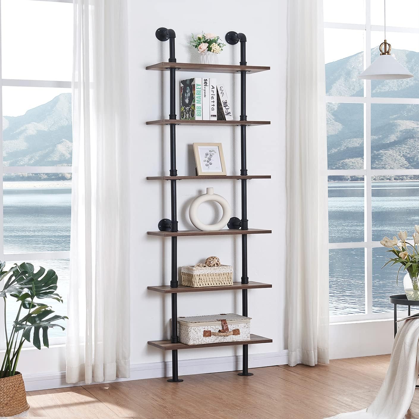 6‑Tier Industrial Pipe Storage Bookshelf