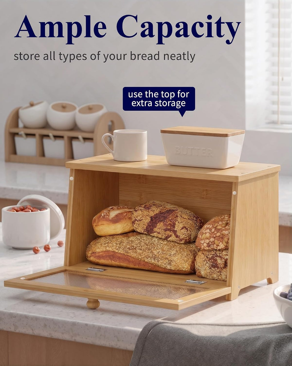 Bamboo Wooden Kitchen Counter Bread Box