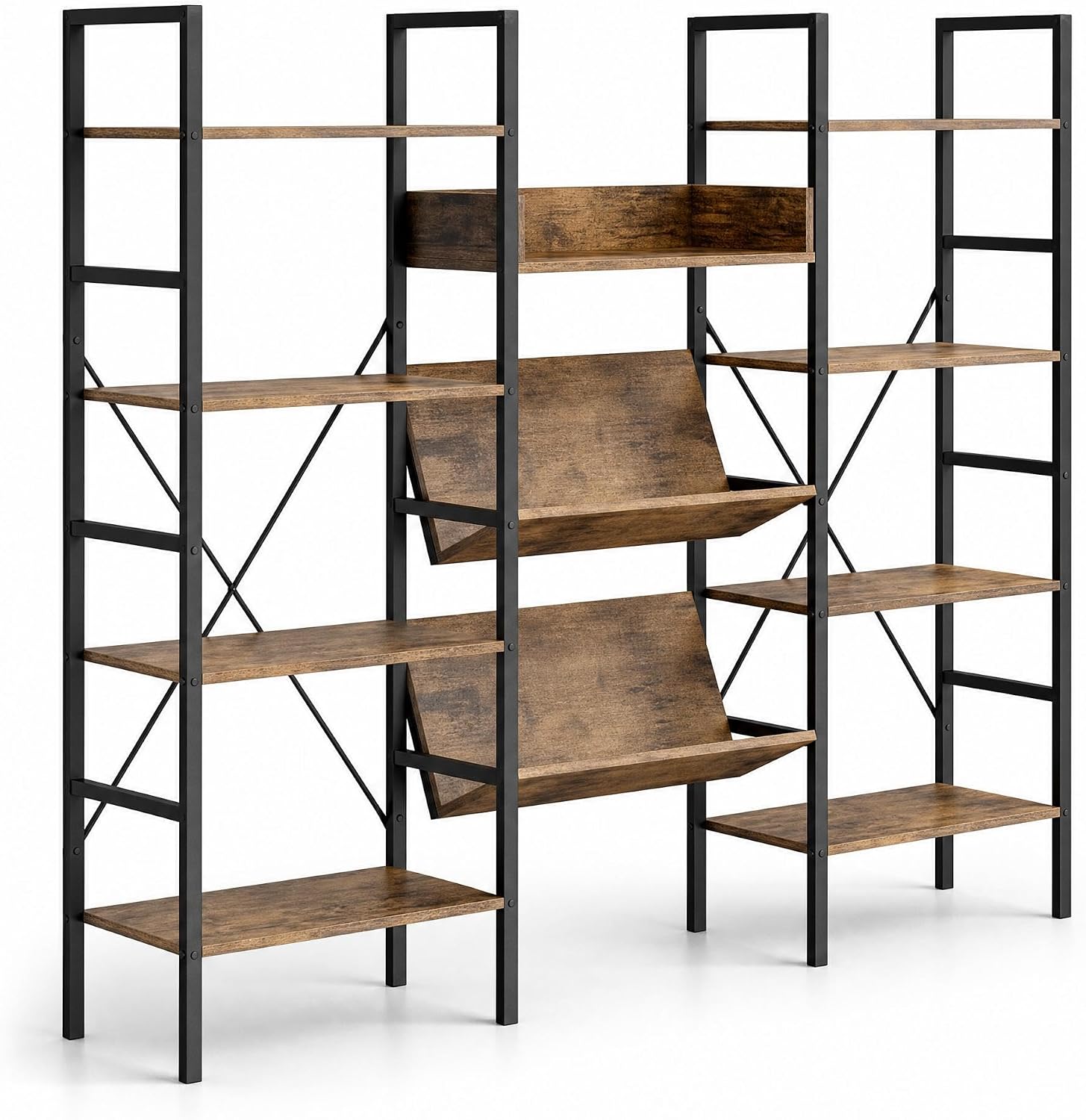 4‑Tier Industrial Wood‑Metal Bookshelf