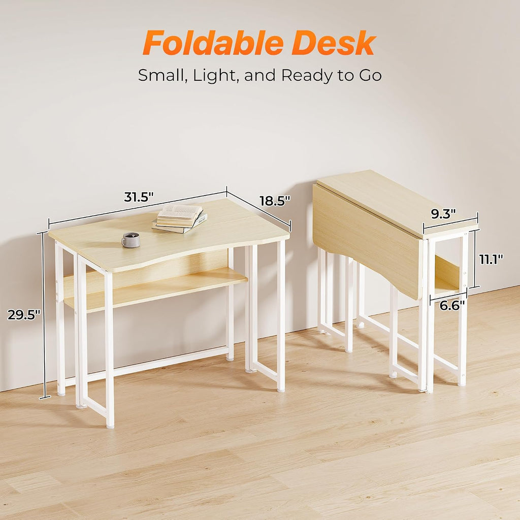 Foldable Computer Desk With Storage Shelf