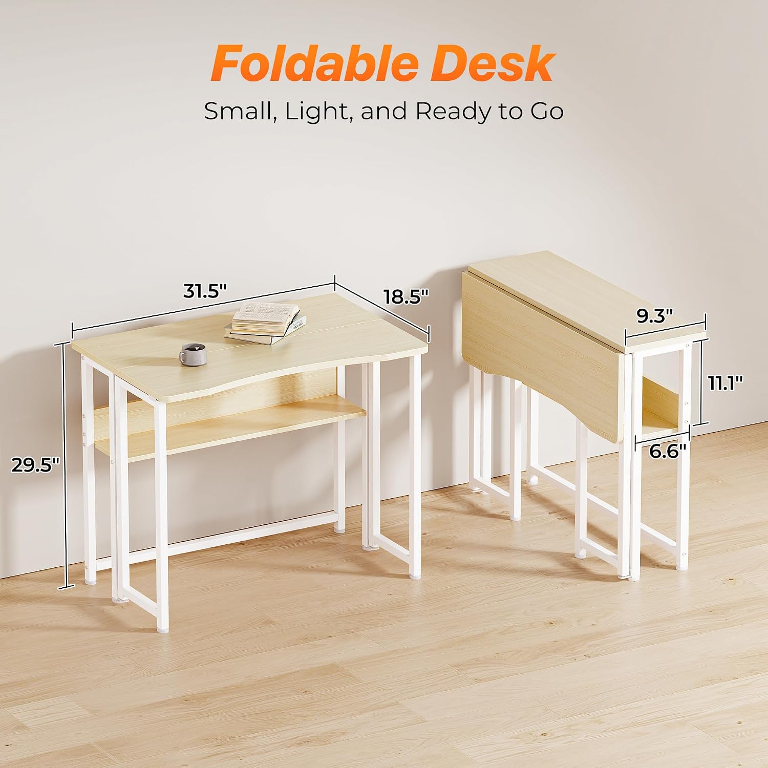 Foldable Computer Desk With Storage Shelf