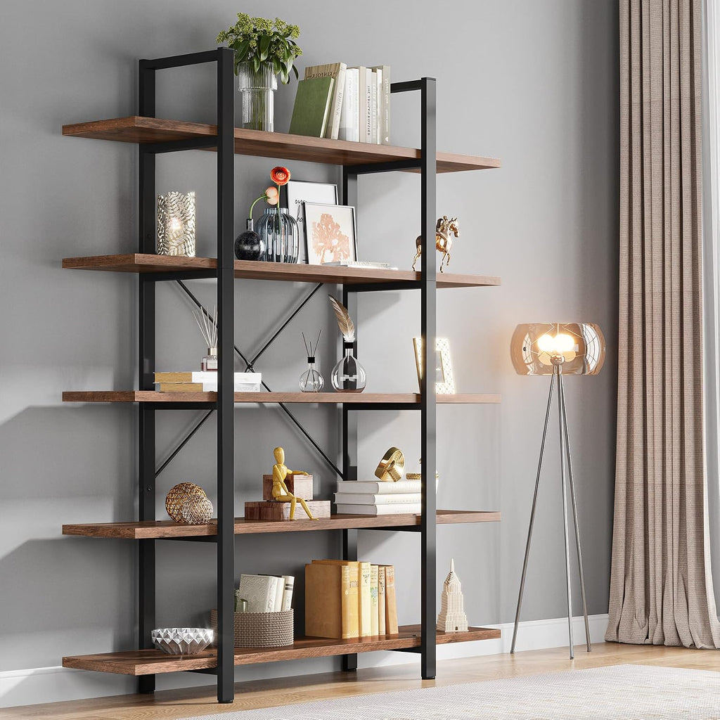 Vintage Industrial 5‑Tier Open Bookshelf