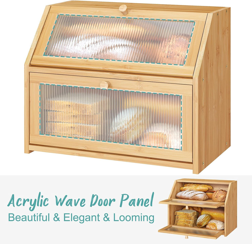 Double‑Layer Bamboo Kitchen Bread Storage Box