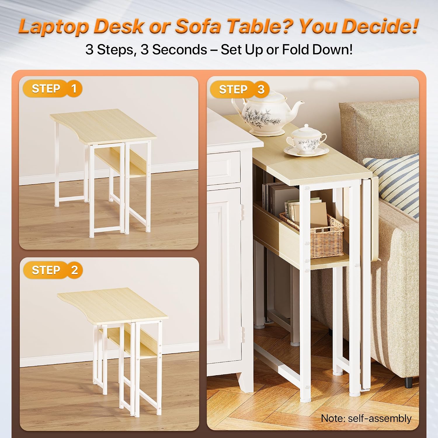 Foldable Computer Desk With Storage Shelf