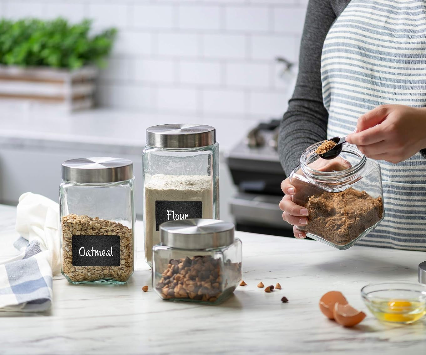 Square Airtight Glass Kitchen Storage Canisters