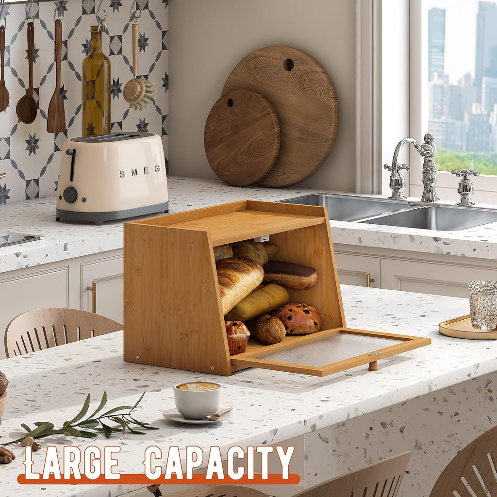 Bamboo Kitchen Bread Box With Acrylic Door
