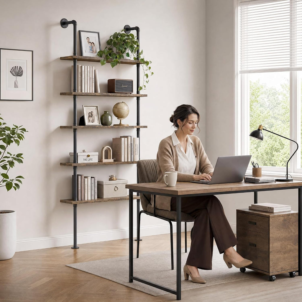 5‑Tier Industrial Pipe Wall Floating Shelves
