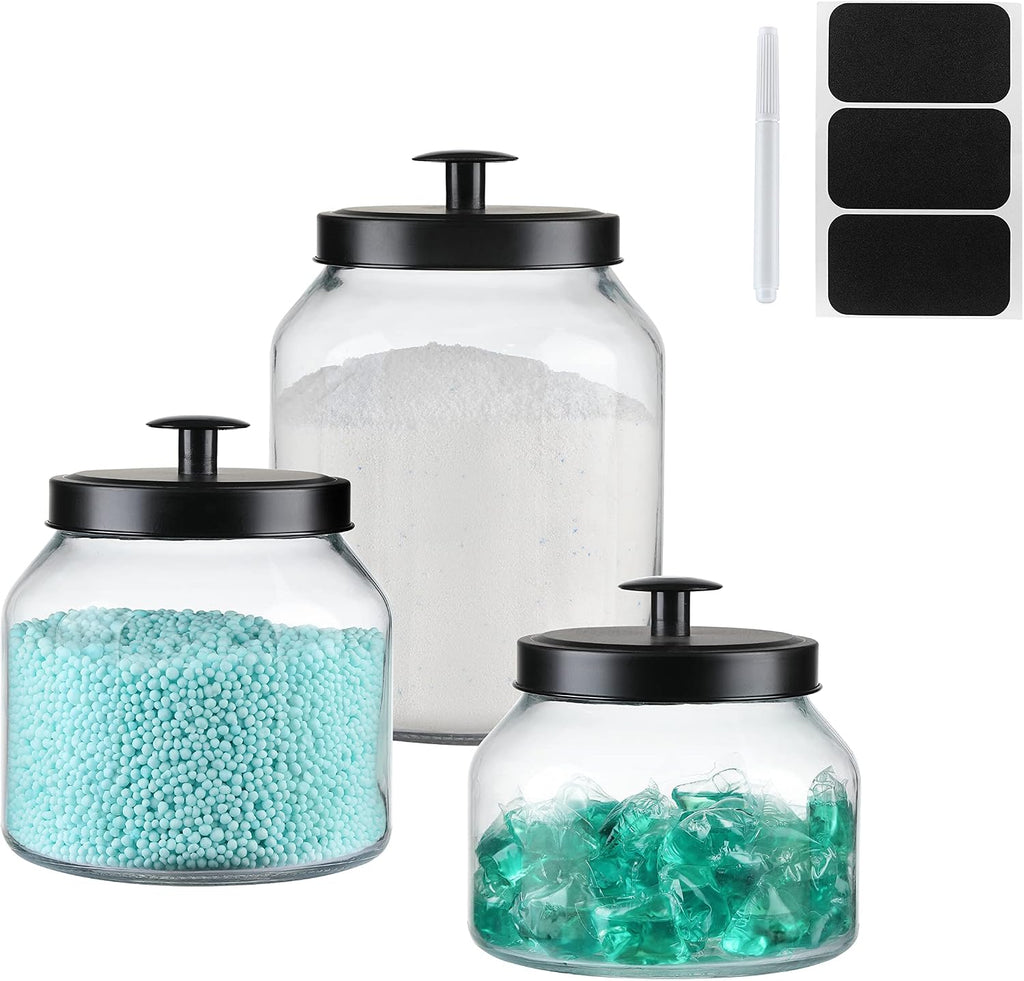 Black‑Lid Clear Glass Food Storage Canister Set