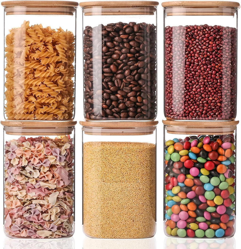 Square Bamboo‑Lid Glass Storage Jar Set