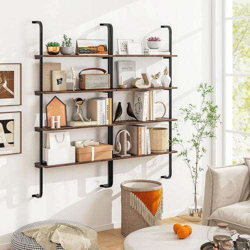 2‑Pack Industrial Wall‑Mounted Wood Shelves