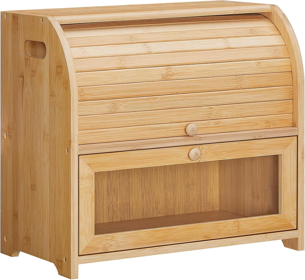 2‑Tier Bamboo Roll‑Top Kitchen Bread Box