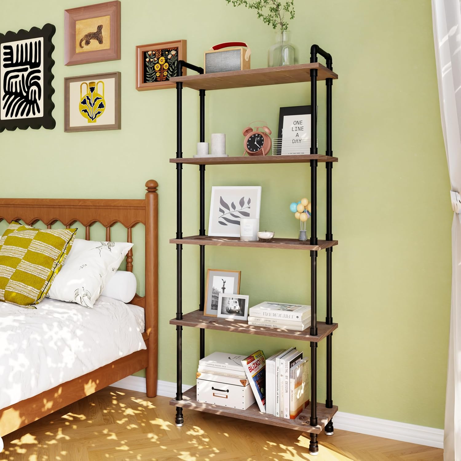5‑Tier Rustic Industrial Pipe Bookshelf