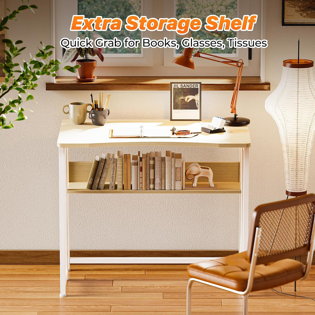 Foldable Computer Desk With Storage Shelf