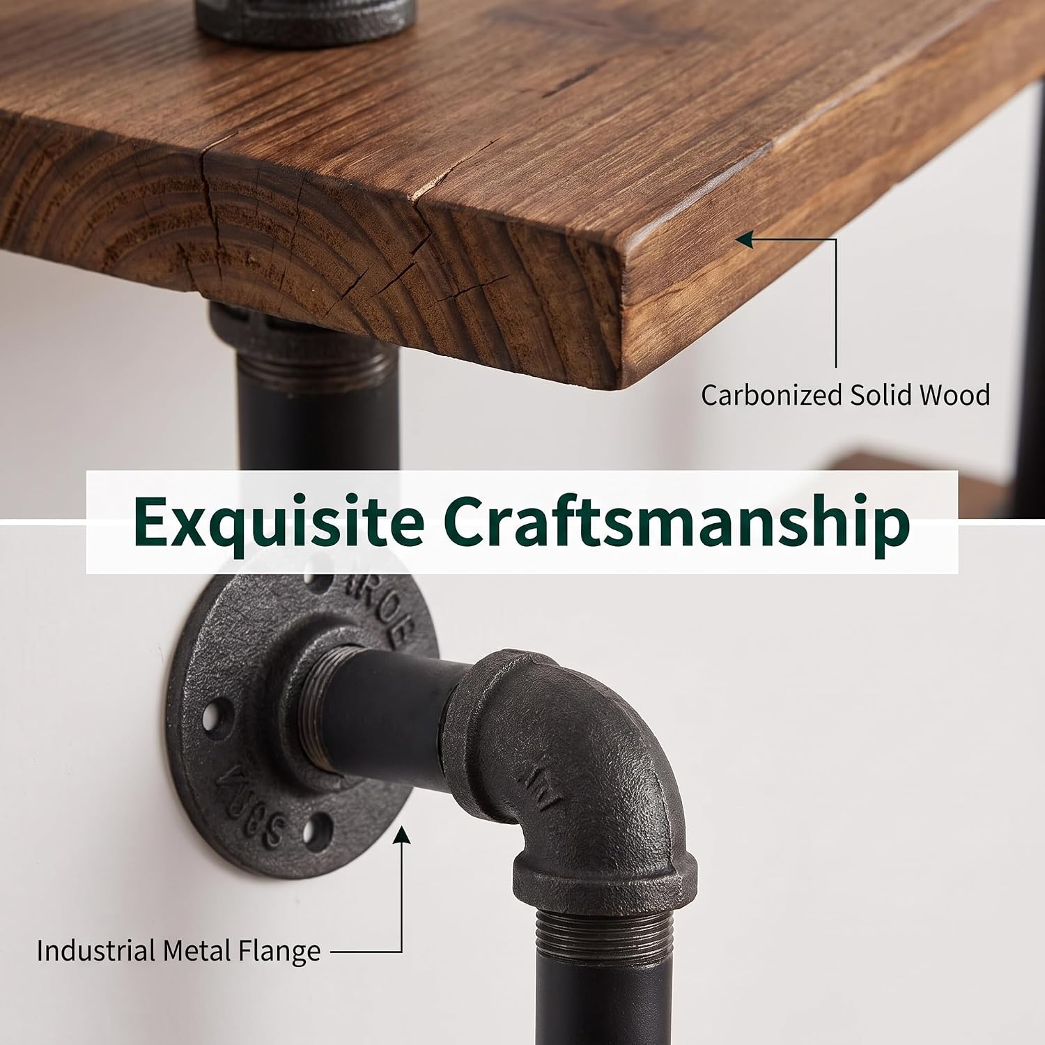6‑Tier Rustic Wall‑Mount Pipe Wood Shelves