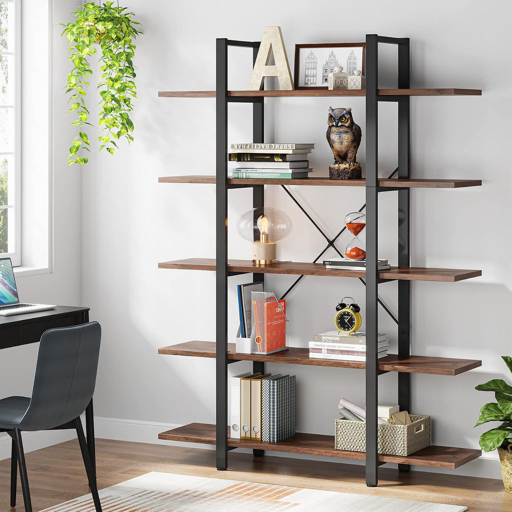 Vintage Industrial 5‑Tier Open Bookshelf