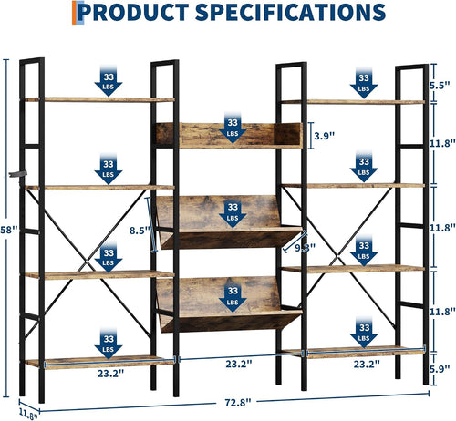 4‑Tier Industrial Wood‑Metal Bookshelf
