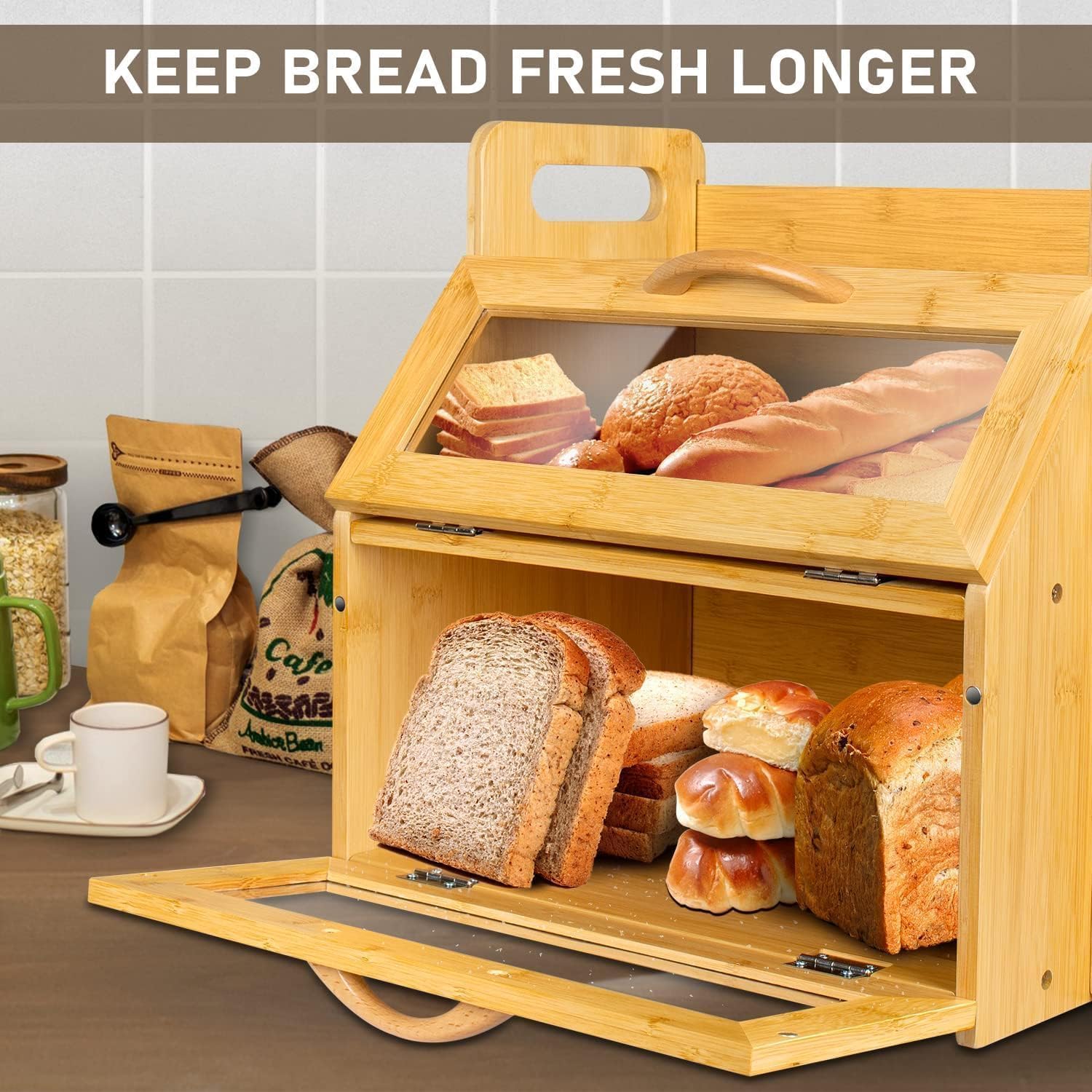 Double‑Layer Bamboo Kitchen Bread Storage Box