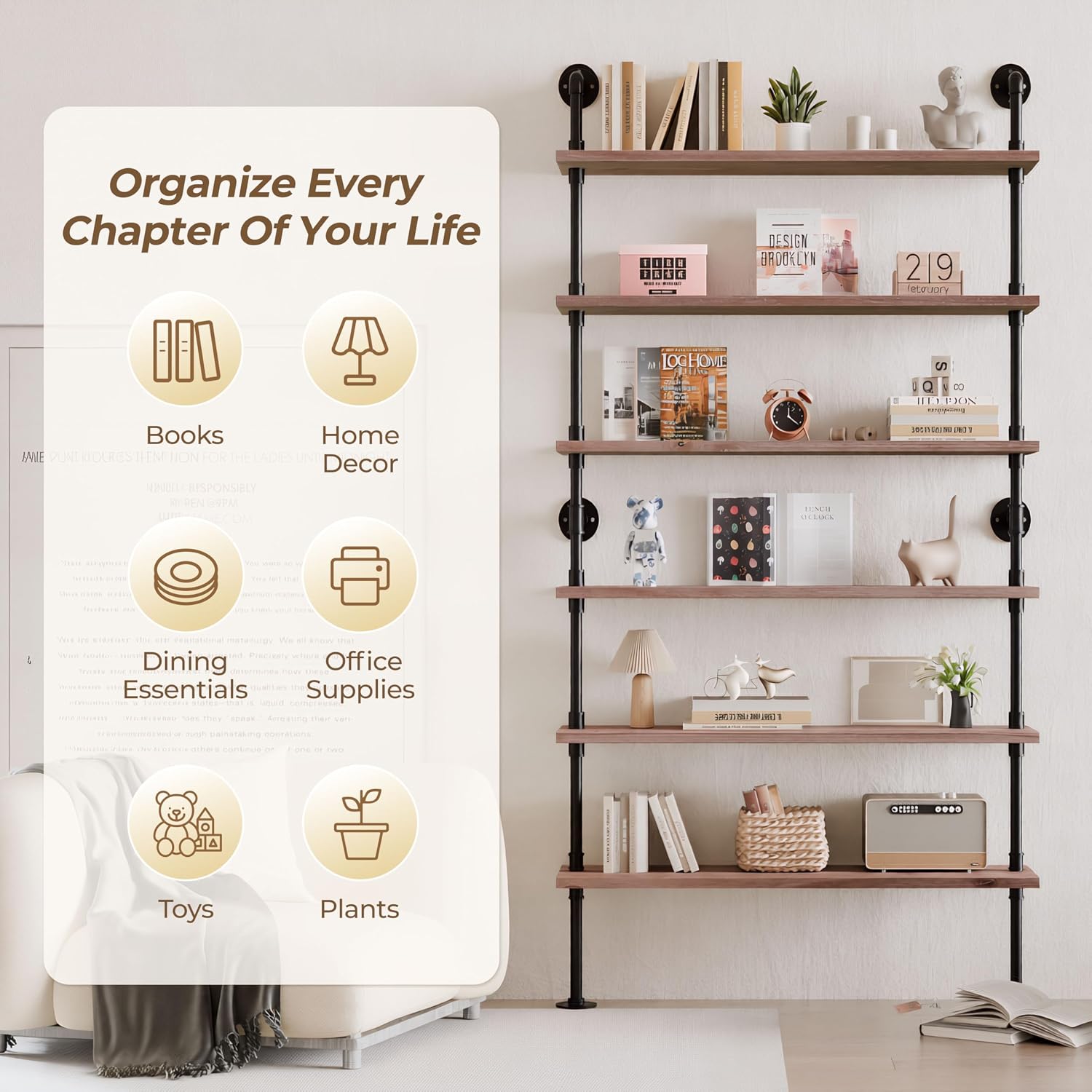 Wall‑Mount Industrial Pipe Storage Bookshelf