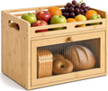 Bamboo Kitchen Bread Box With Top Shelf
