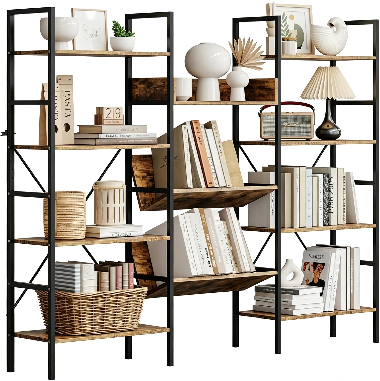 4‑Tier Industrial Wood‑Metal Bookshelf