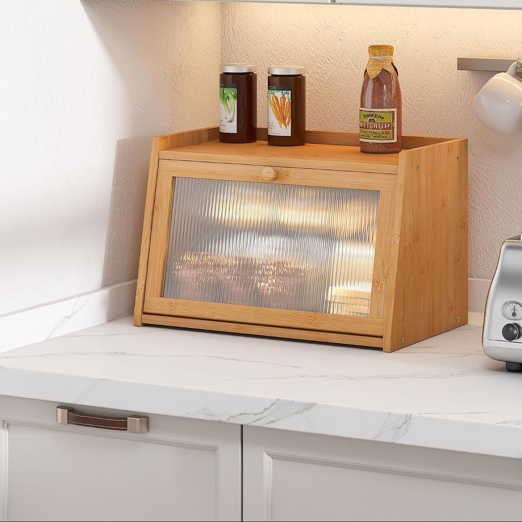 Bamboo Kitchen Bread Box With Acrylic Door