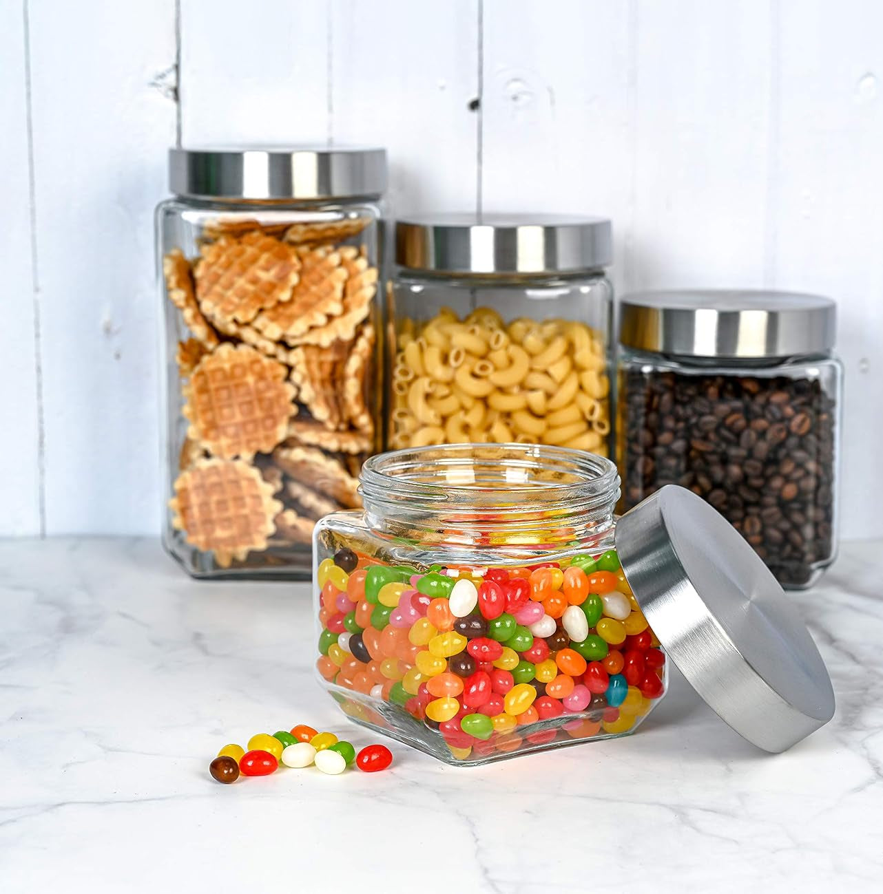 Square Airtight Glass Kitchen Storage Canisters