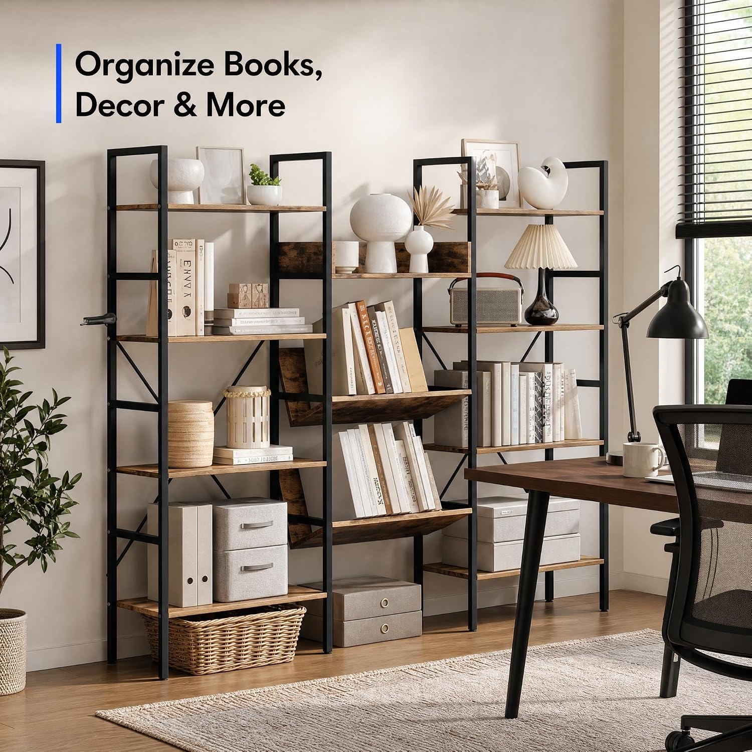 4‑Tier Industrial Wood‑Metal Bookshelf