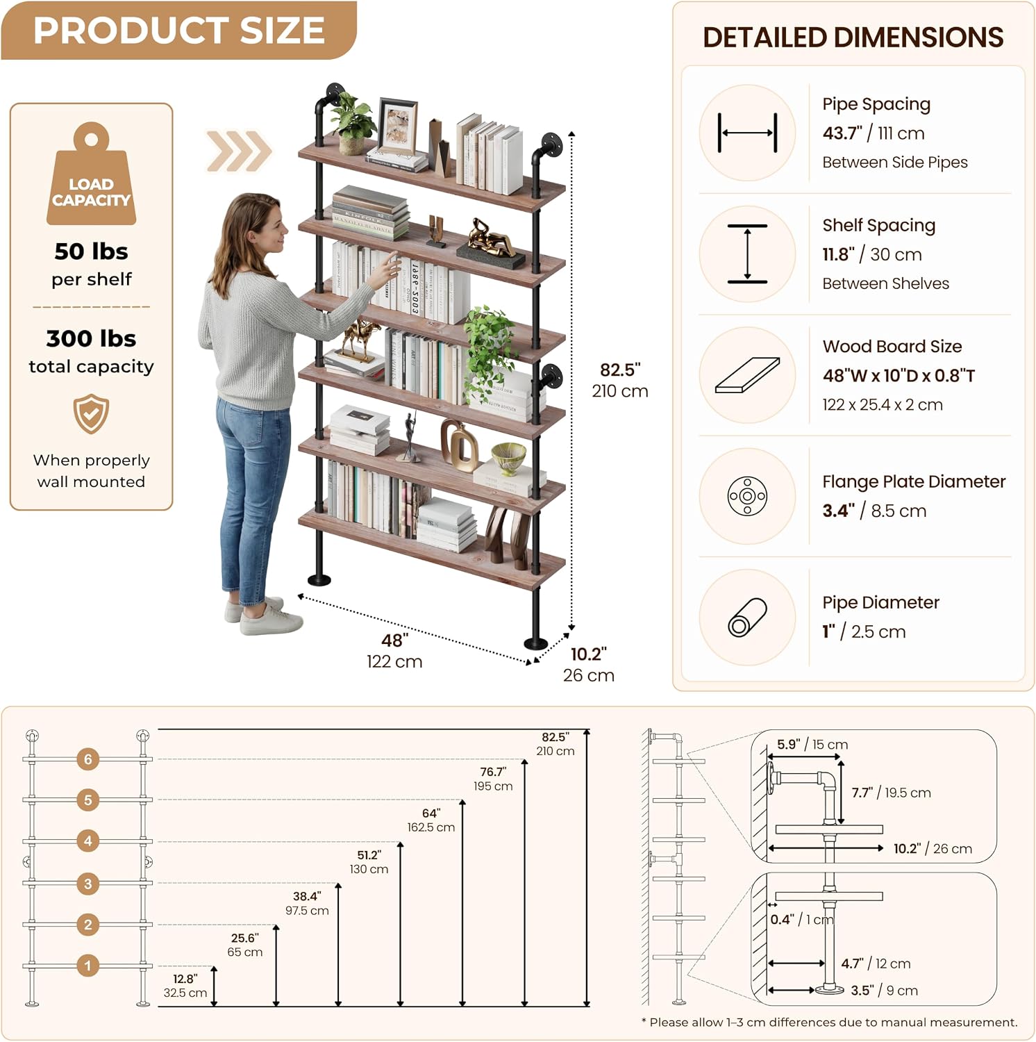 Wall‑Mount Industrial Pipe Storage Bookshelf