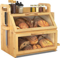 Double‑Layer Bamboo Kitchen Bread Storage Box