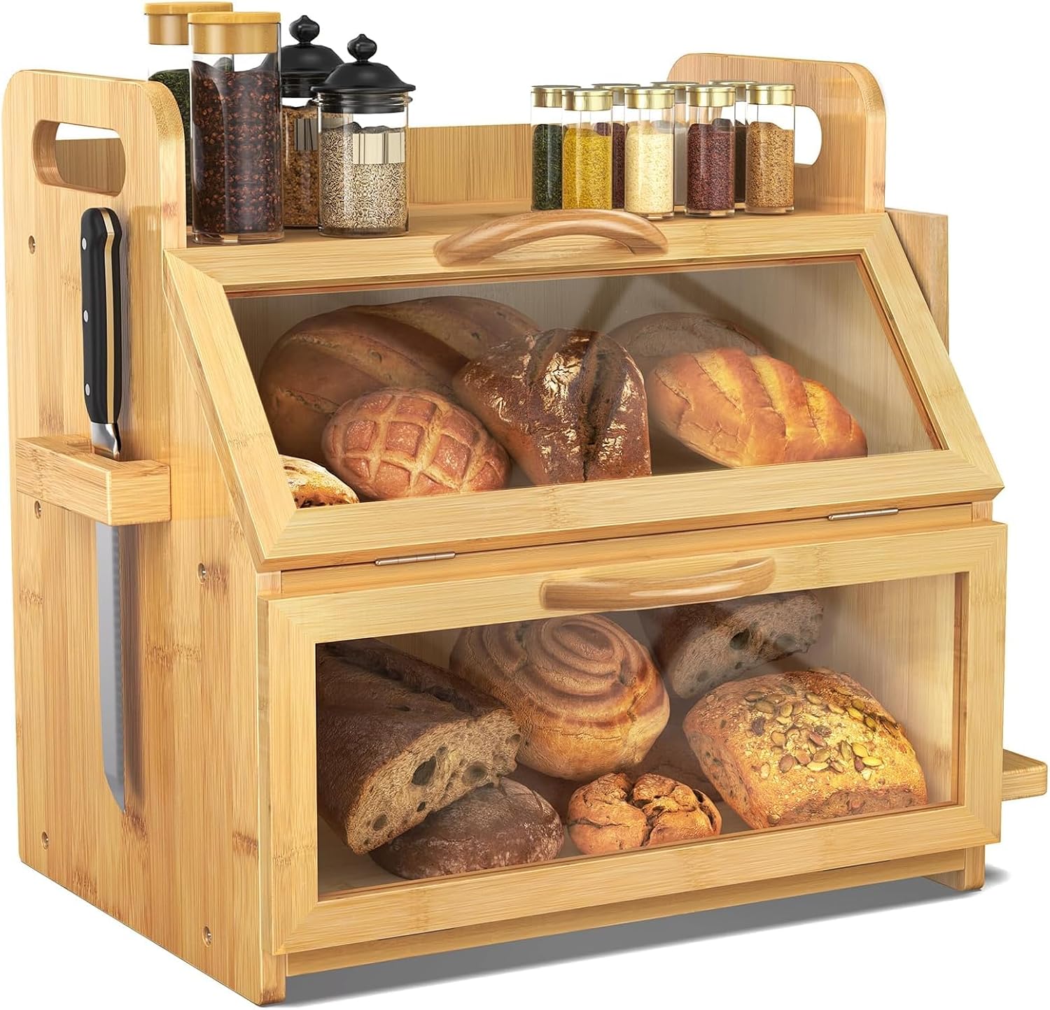 Double‑Layer Bamboo Kitchen Bread Storage Box