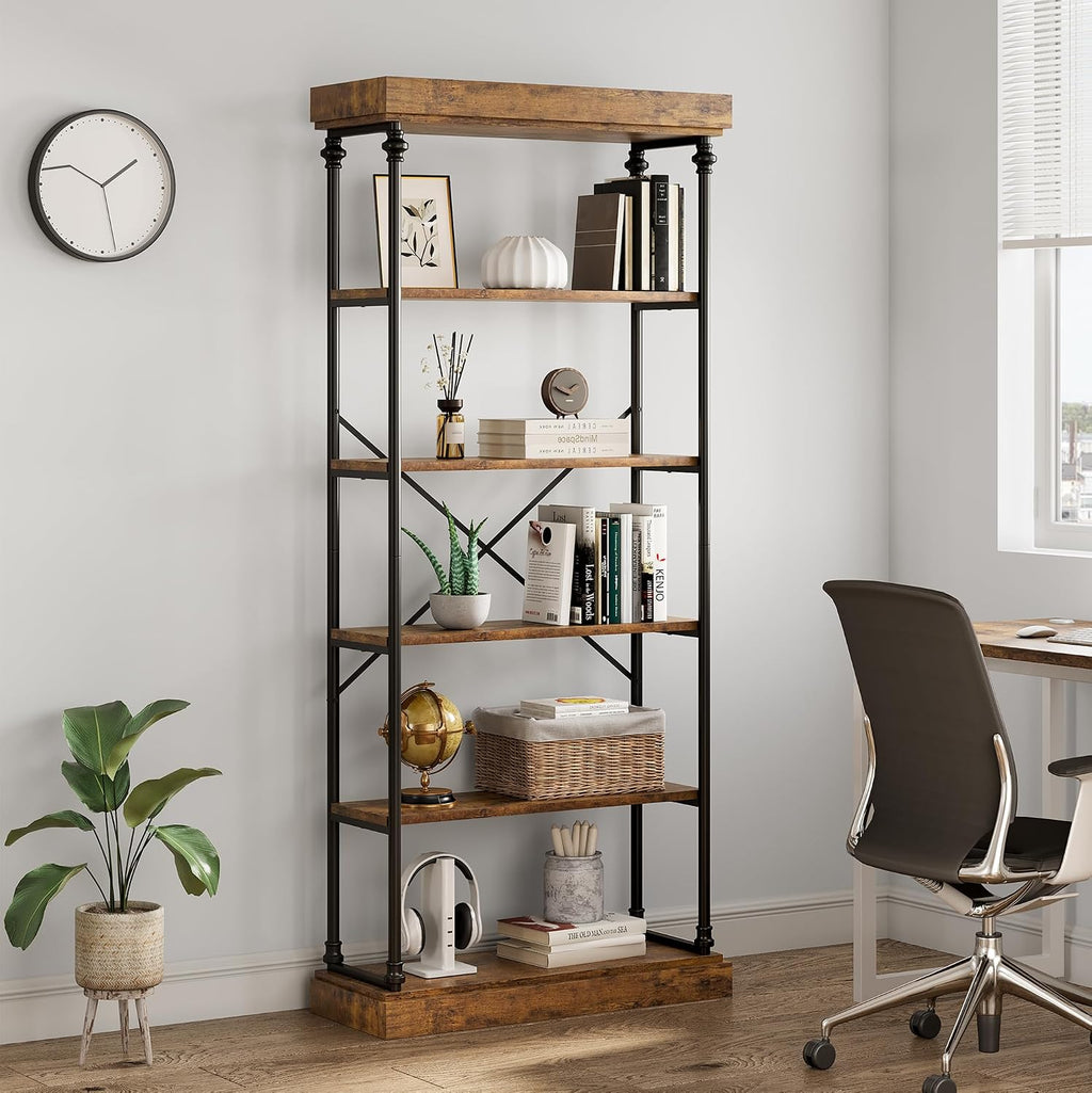 6‑Tier Industrial Vintage Wood Bookshelf