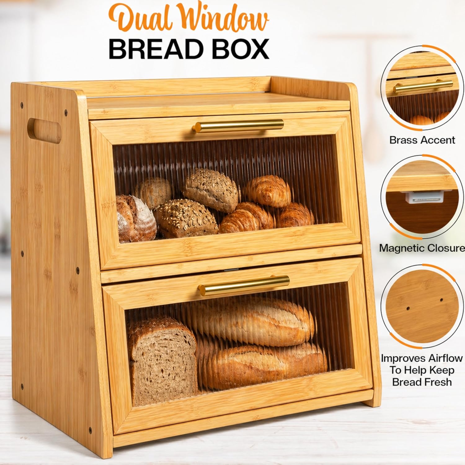 Double‑Layer Bamboo Bread Box With Acrylic Window