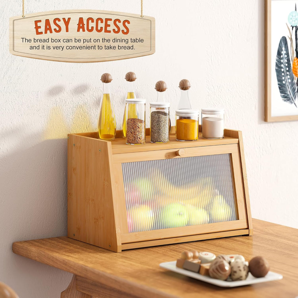 Bamboo Kitchen Bread Box With Acrylic Door