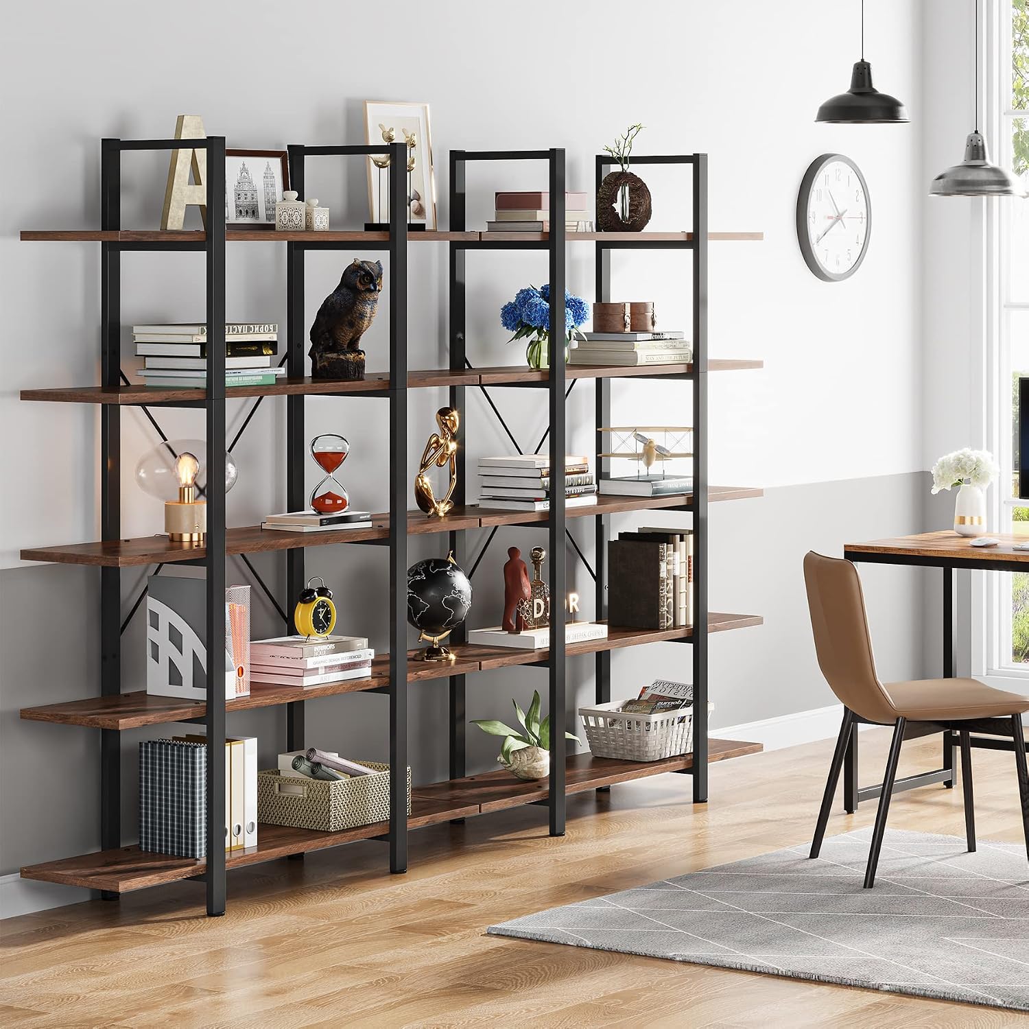 Vintage Industrial 5‑Tier Open Bookshelf