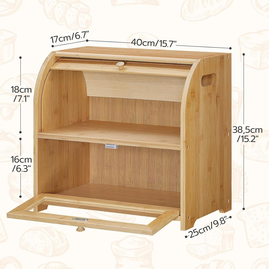 2‑Tier Bamboo Roll‑Top Kitchen Bread Box