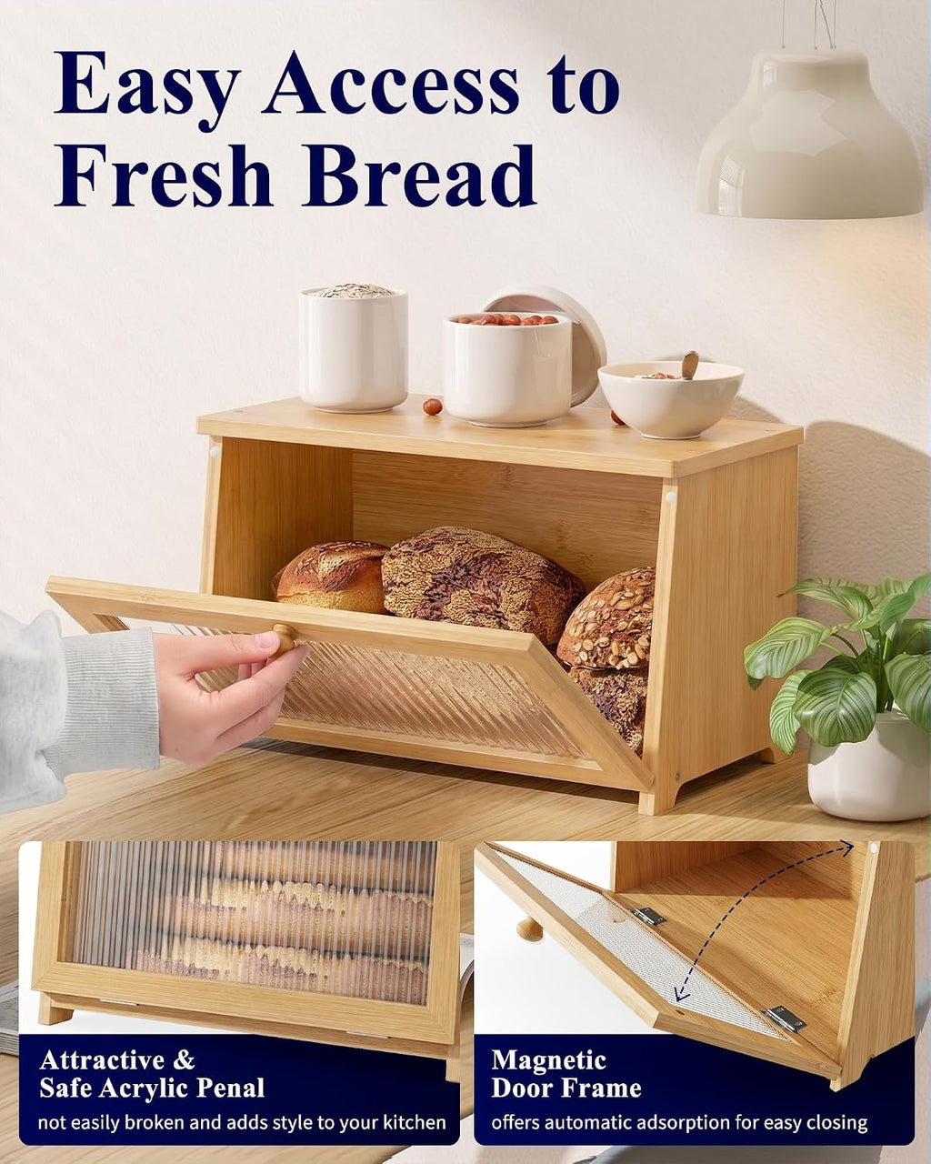 Bamboo Wooden Kitchen Counter Bread Box