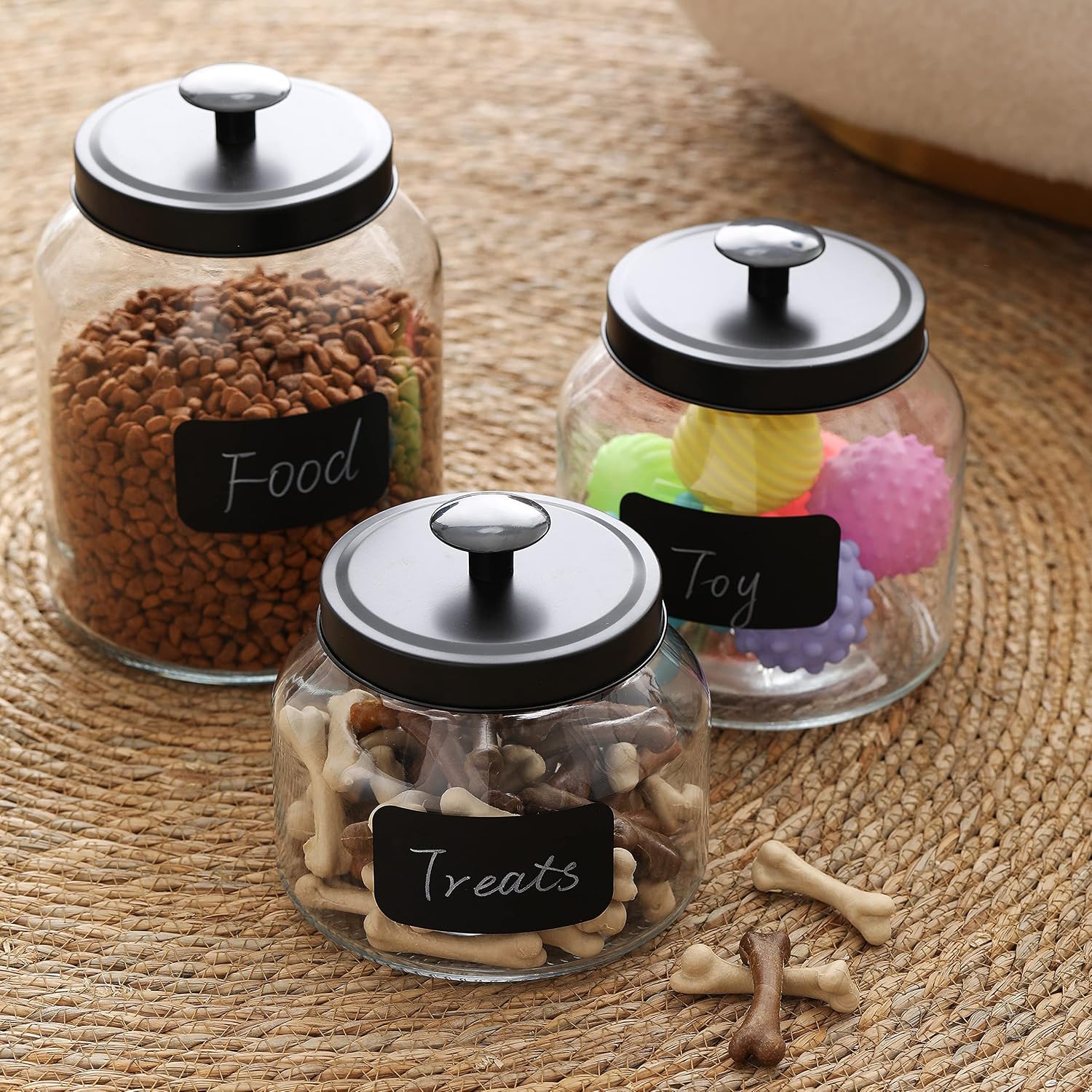 Black‑Lid Clear Glass Food Storage Canister Set