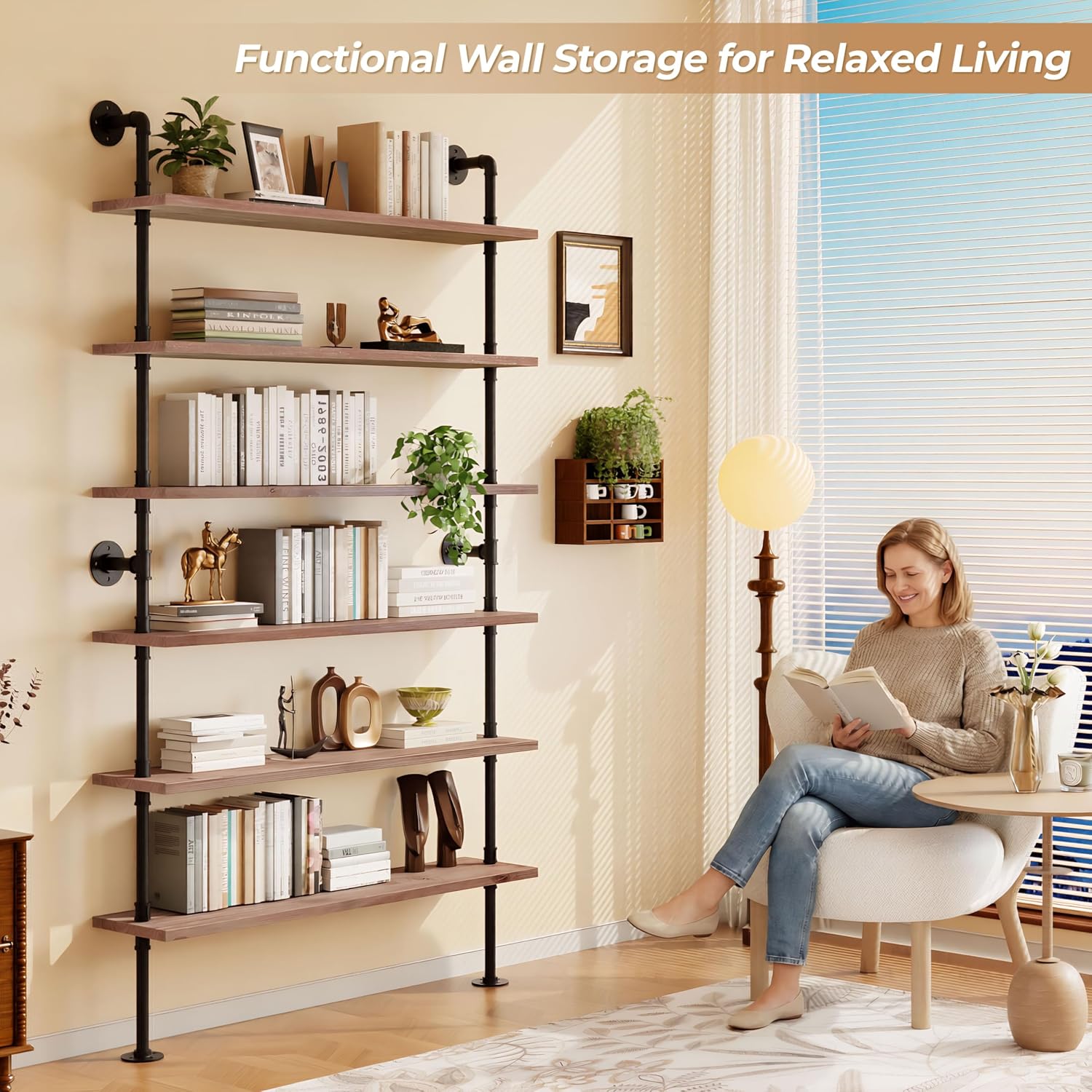 Wall‑Mount Industrial Pipe Storage Bookshelf