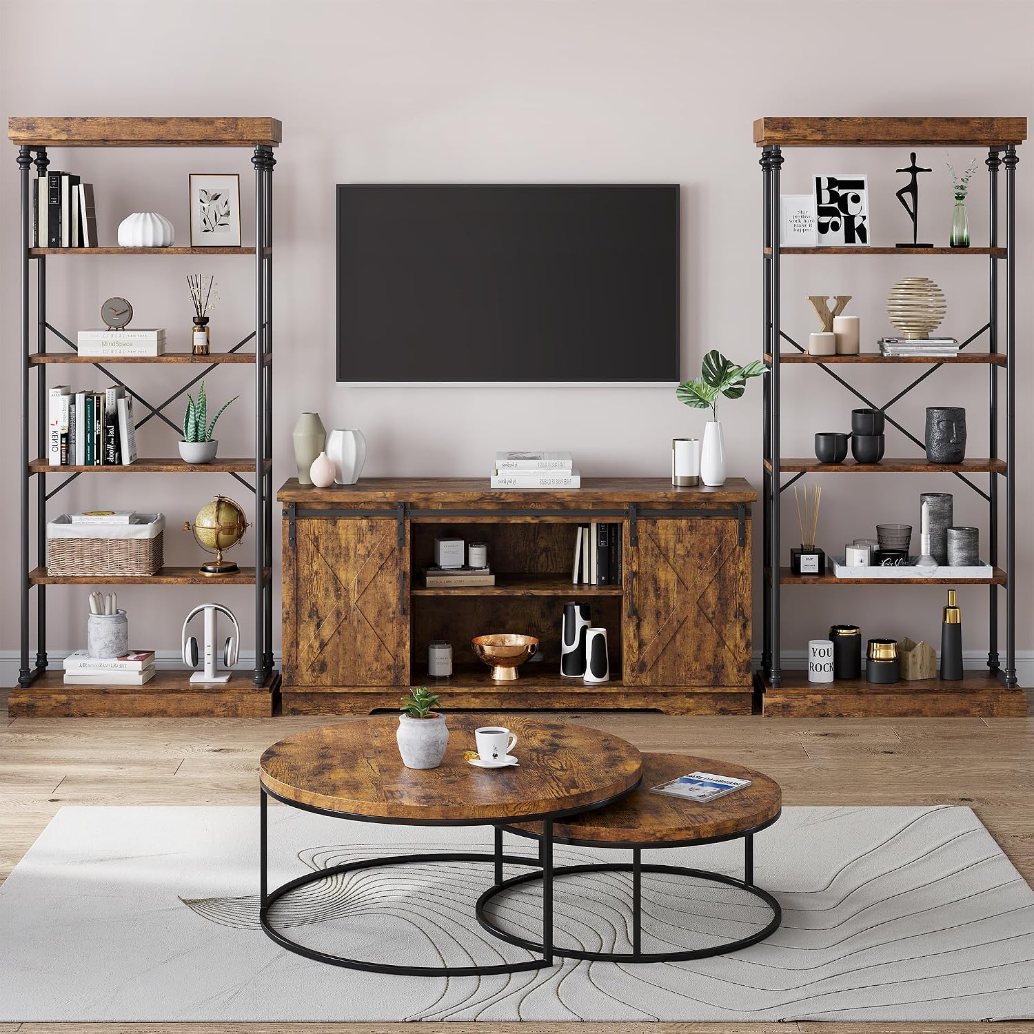 6‑Tier Industrial Vintage Wood Bookshelf